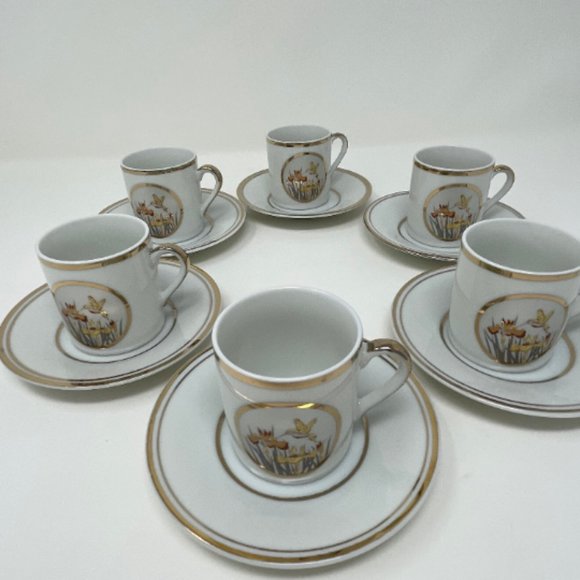 Vintage Empress by Haruta Japan Teacups and Saucers Set of 6 Demitasse Green Tea